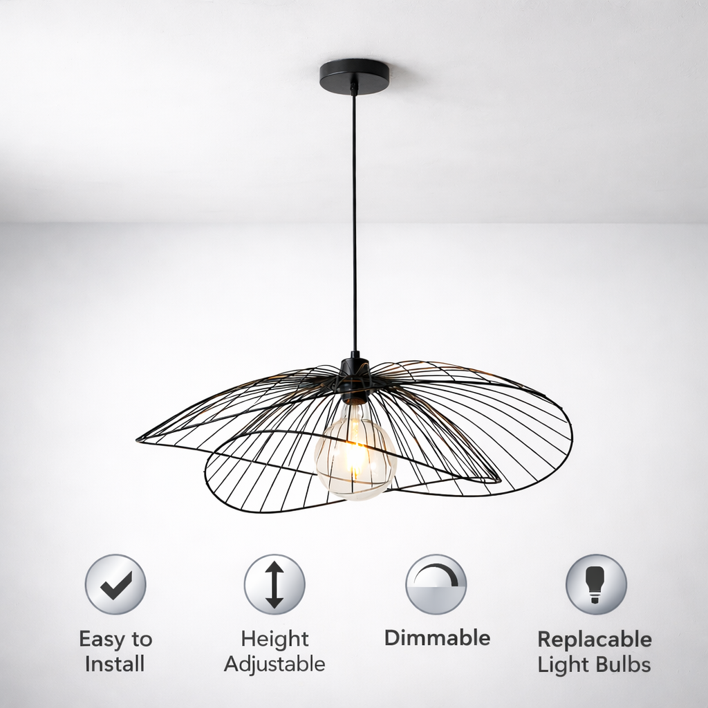 Black Wire Pendant Light Fixture – Modern Dome Ceiling Light
