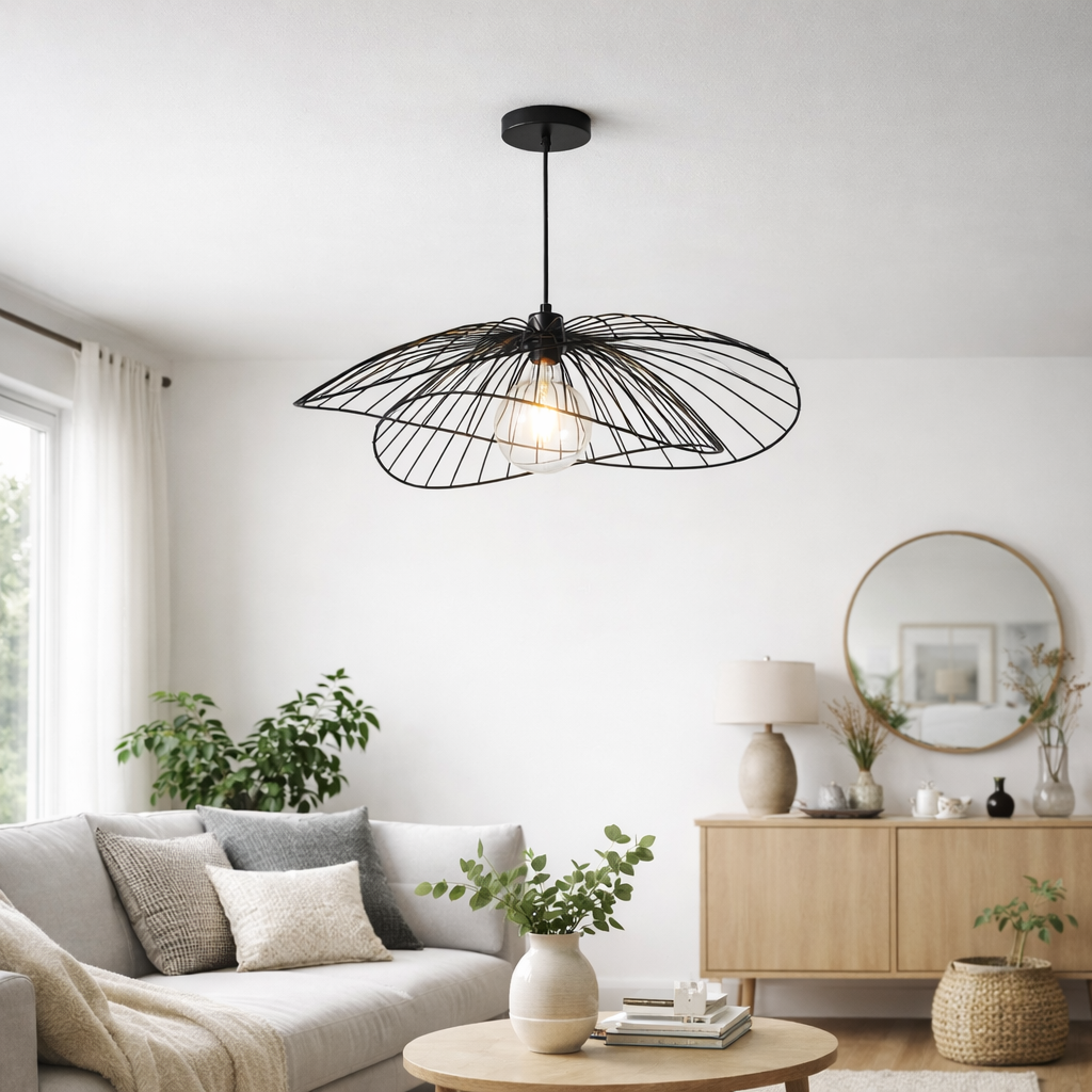 Black Wire Pendant Light Fixture – Modern Dome Ceiling Light
