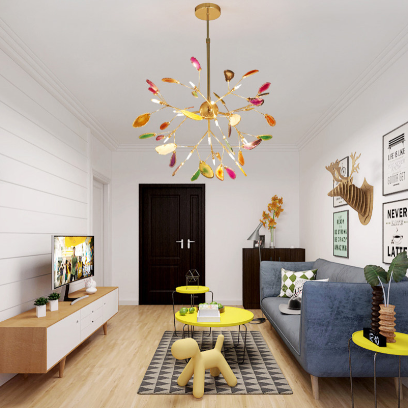 Colorful Agate Chandelier Light Fixture – Modern Branch Ceiling Light