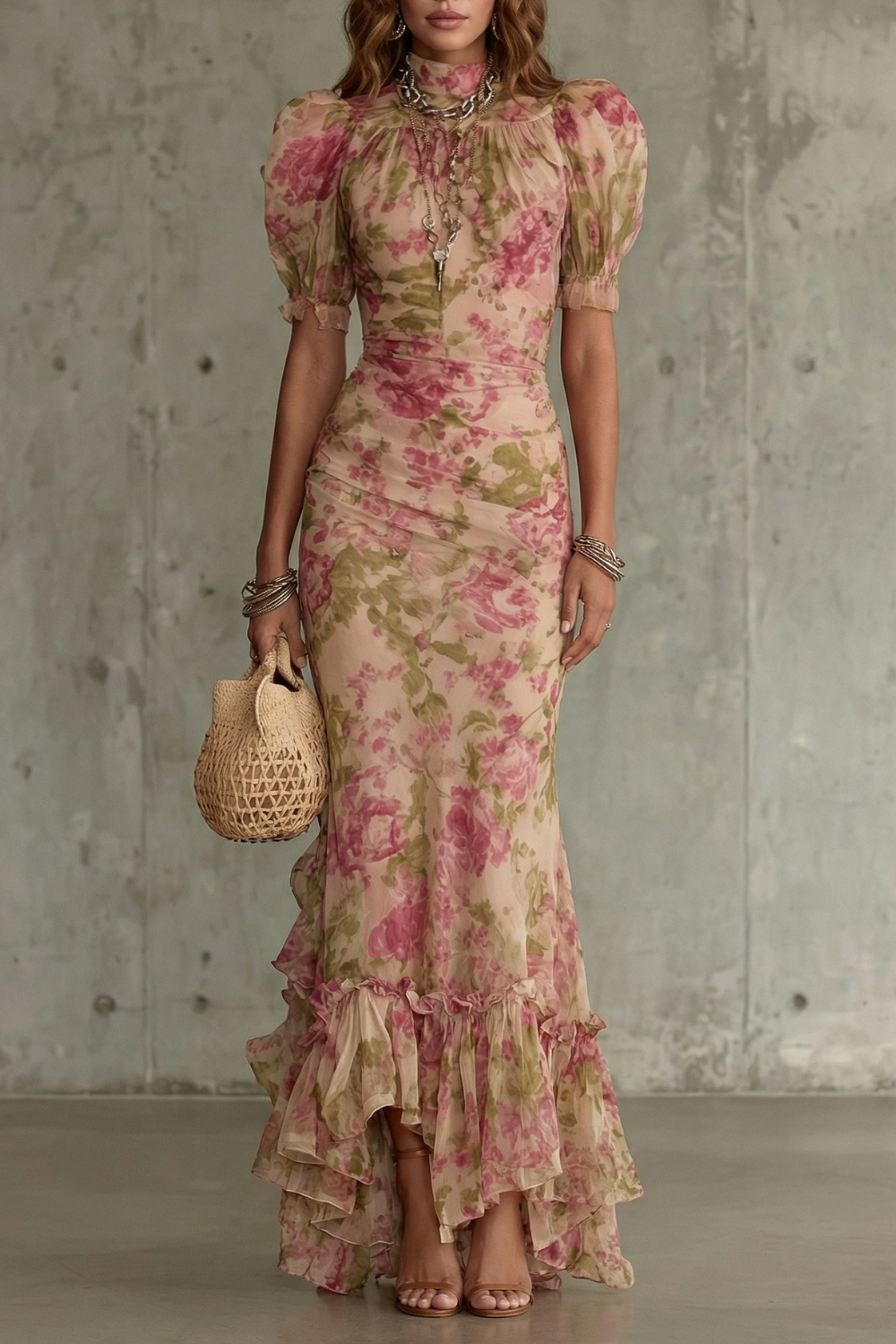 Floral Maxi High-Neck Bodycon Dress – Elegant Warm-Weather Style