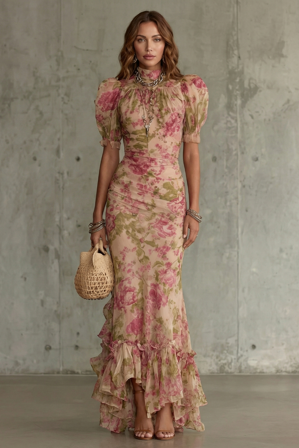 Floral Maxi High-Neck Bodycon Dress – Elegant Warm-Weather Style