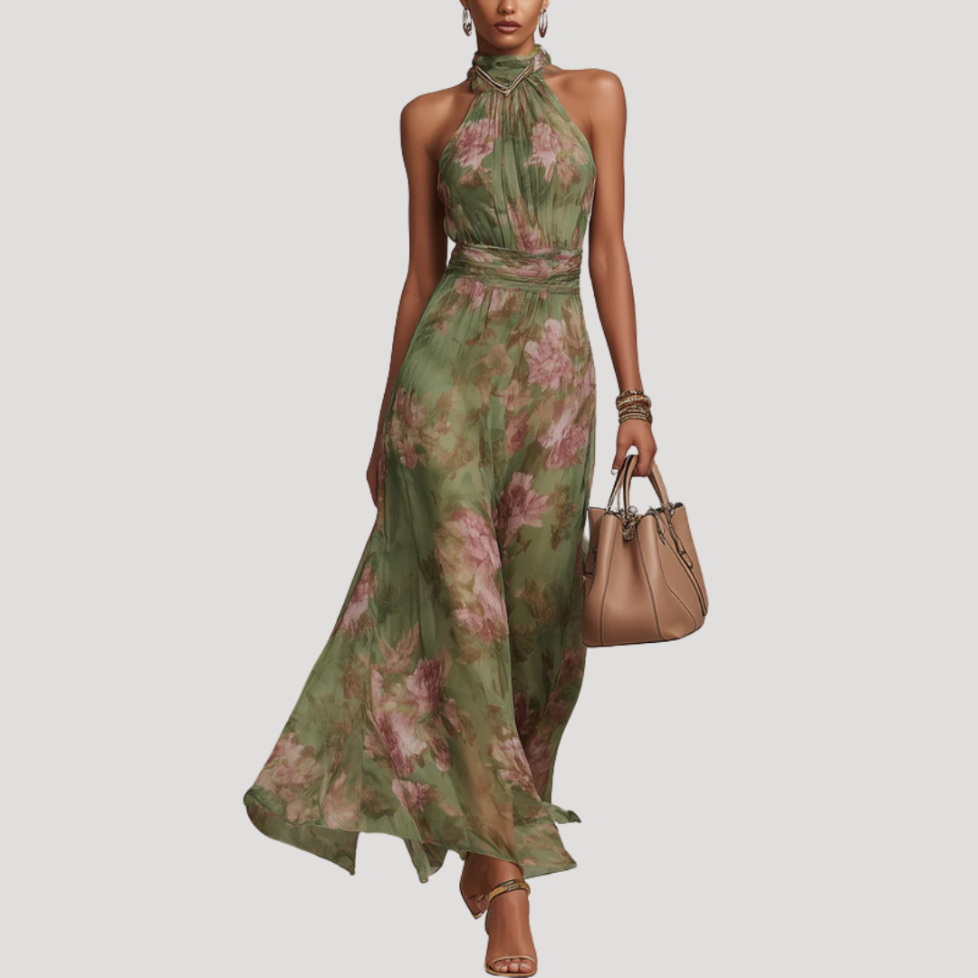 Floral Maxi Halter Wedding Guest Dress – Refined Occasion Look