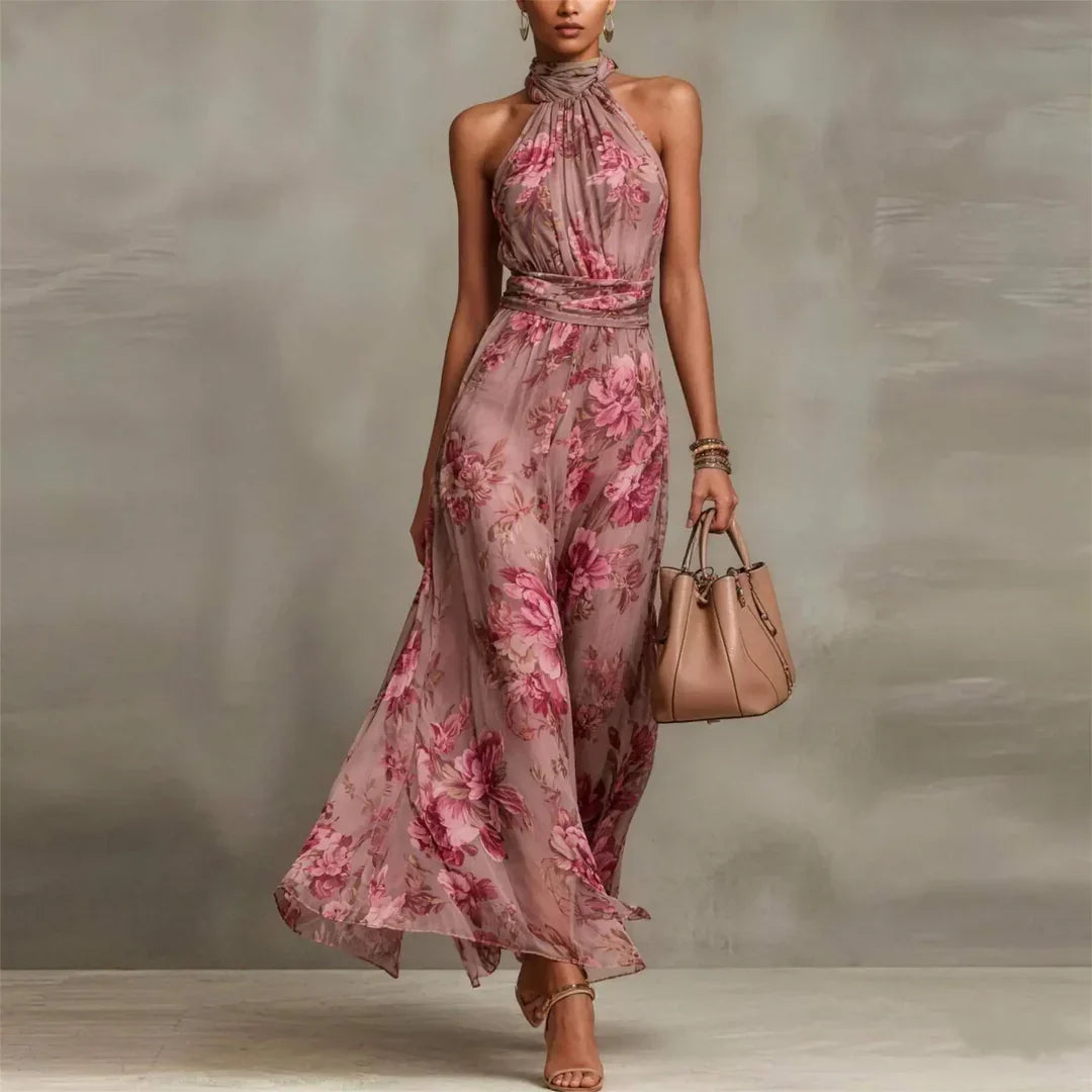 Floral Maxi Halter Wedding Guest Dress – Refined Occasion Look
