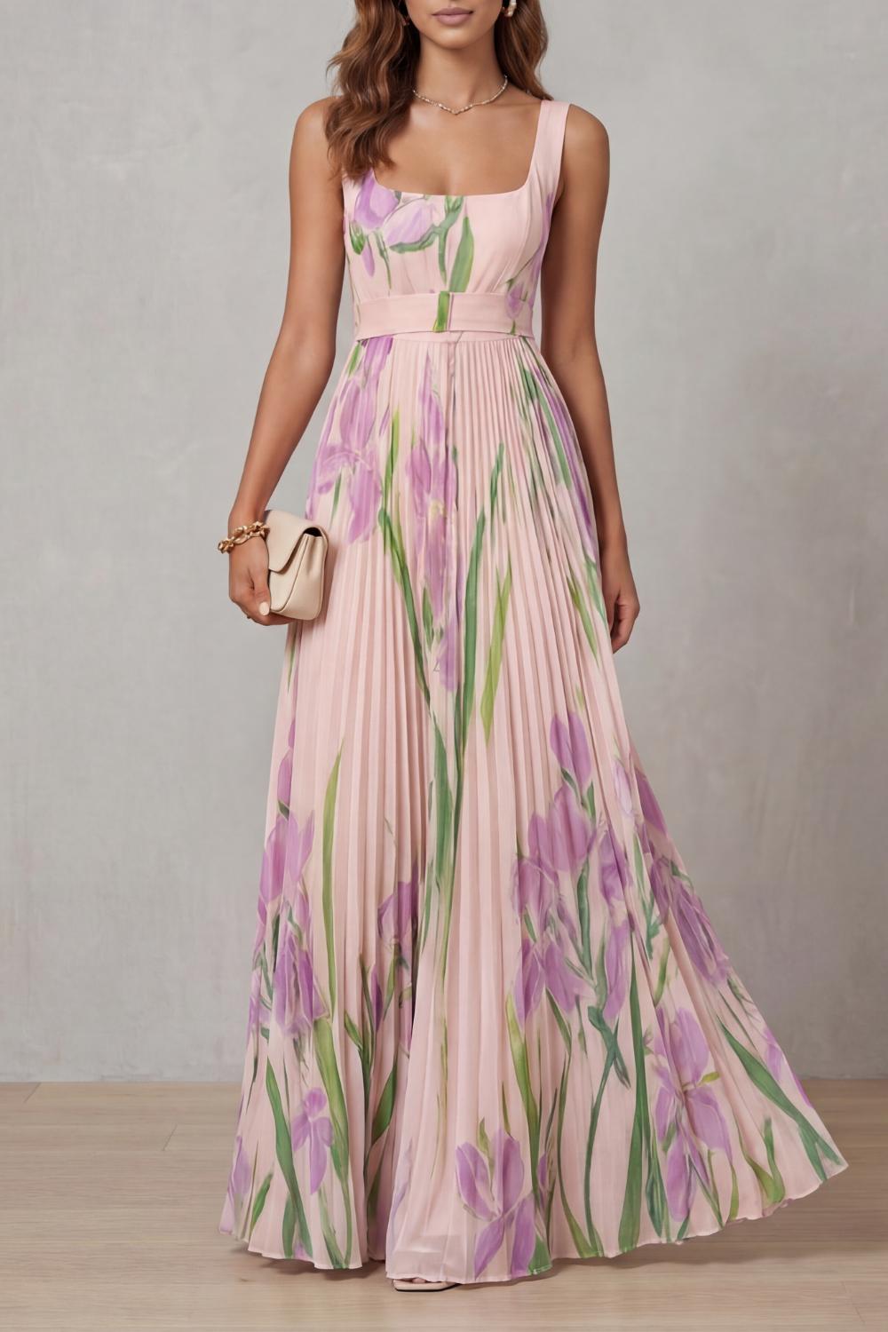Floral Maxi Pleated Dress – Elegant Warm-Weather Style