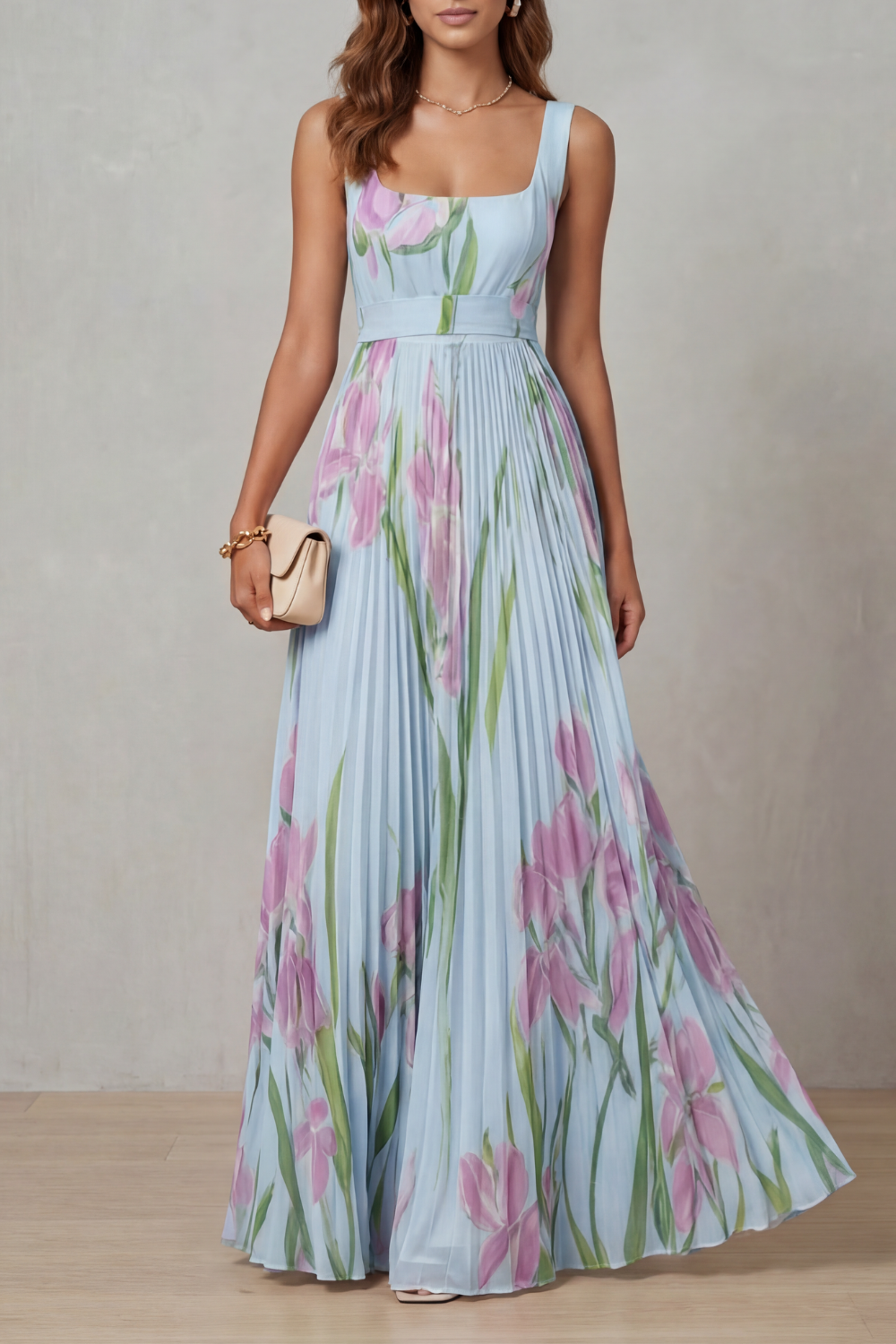 Floral Maxi Pleated Dress – Elegant Warm-Weather Style