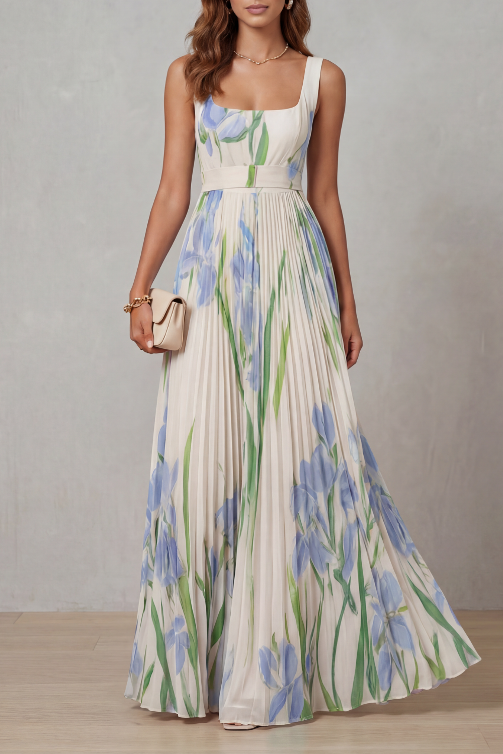 Floral Maxi Pleated Dress – Elegant Warm-Weather Style