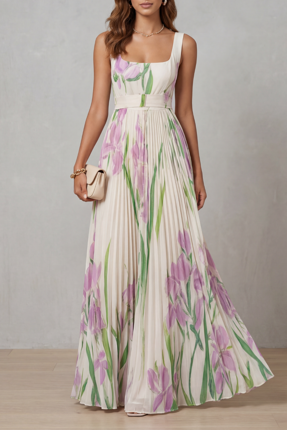 Floral Maxi Pleated Dress – Elegant Warm-Weather Style