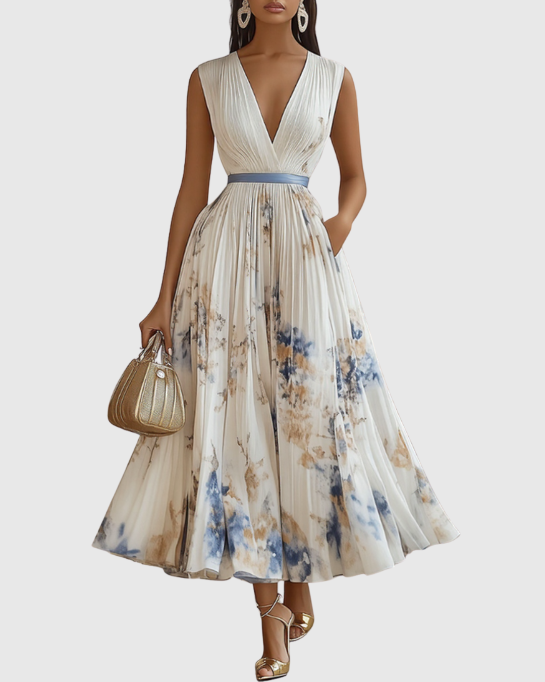 Floral Maxi Pleated Dress – Evening-Ready Elegance