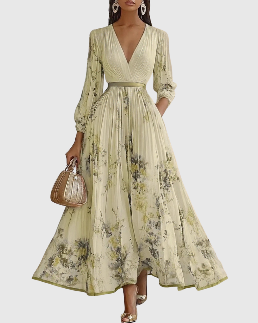 Floral Maxi Pleated Dress – Evening-Ready Elegance