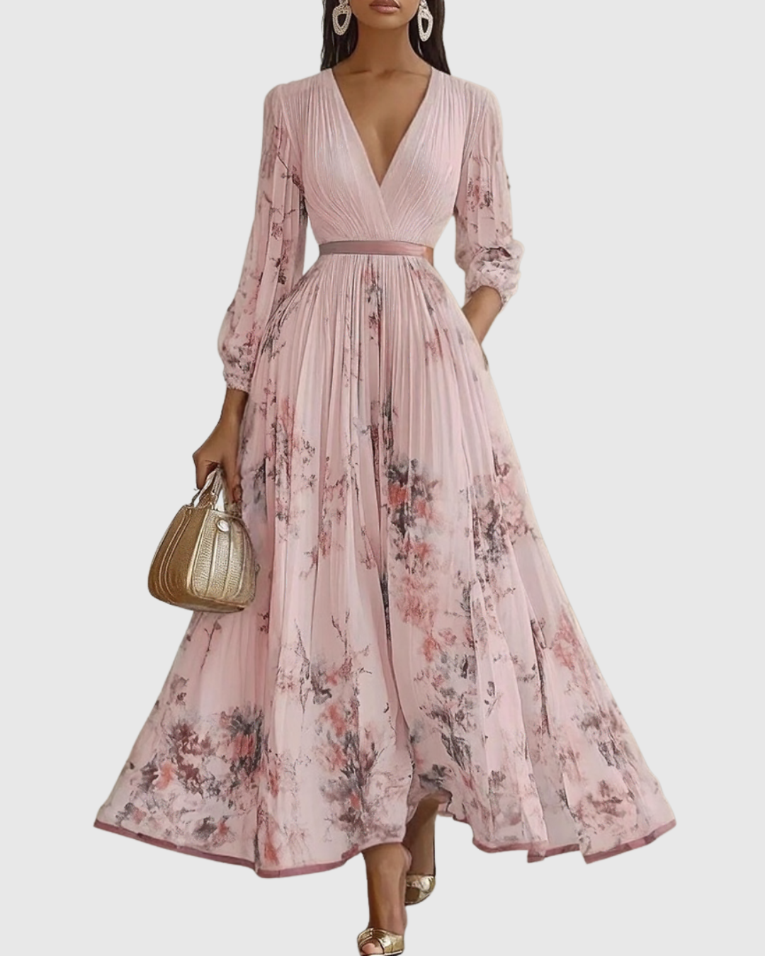 Floral Maxi Pleated Dress – Evening-Ready Elegance