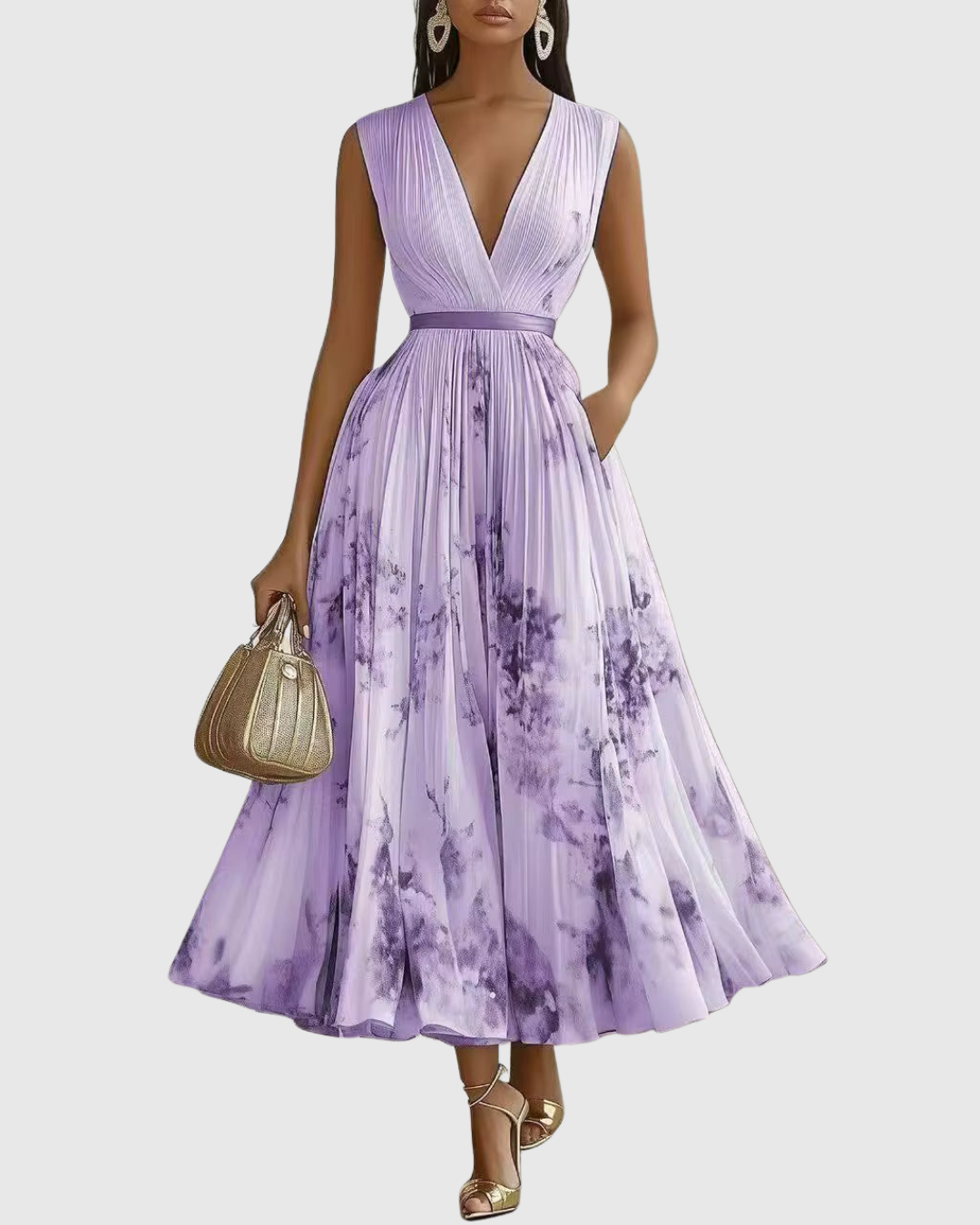 Floral Maxi Pleated Dress – Evening-Ready Elegance
