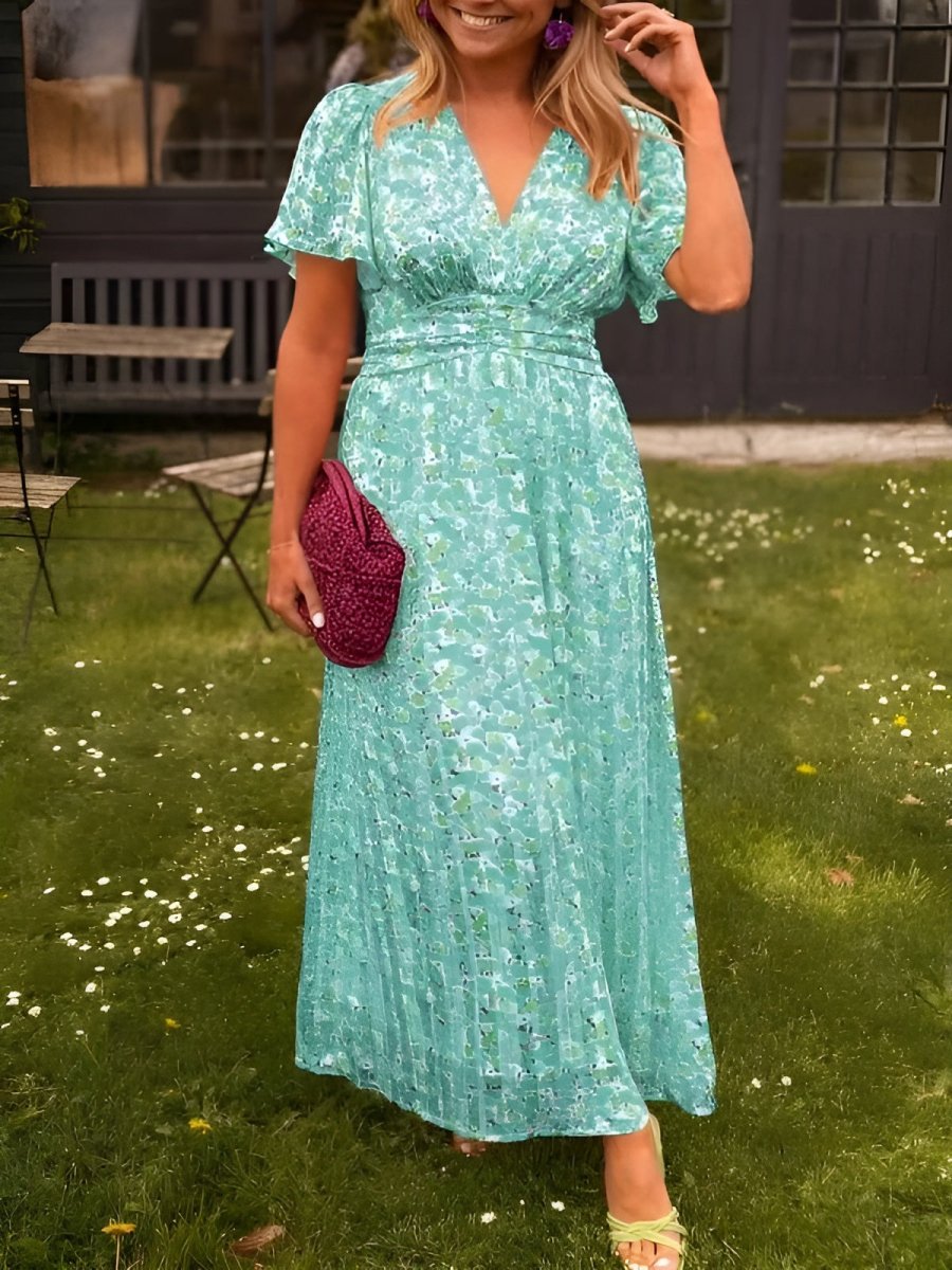 Floral Maxi V-Neckline Dress – Elegant Occasion Silhouette