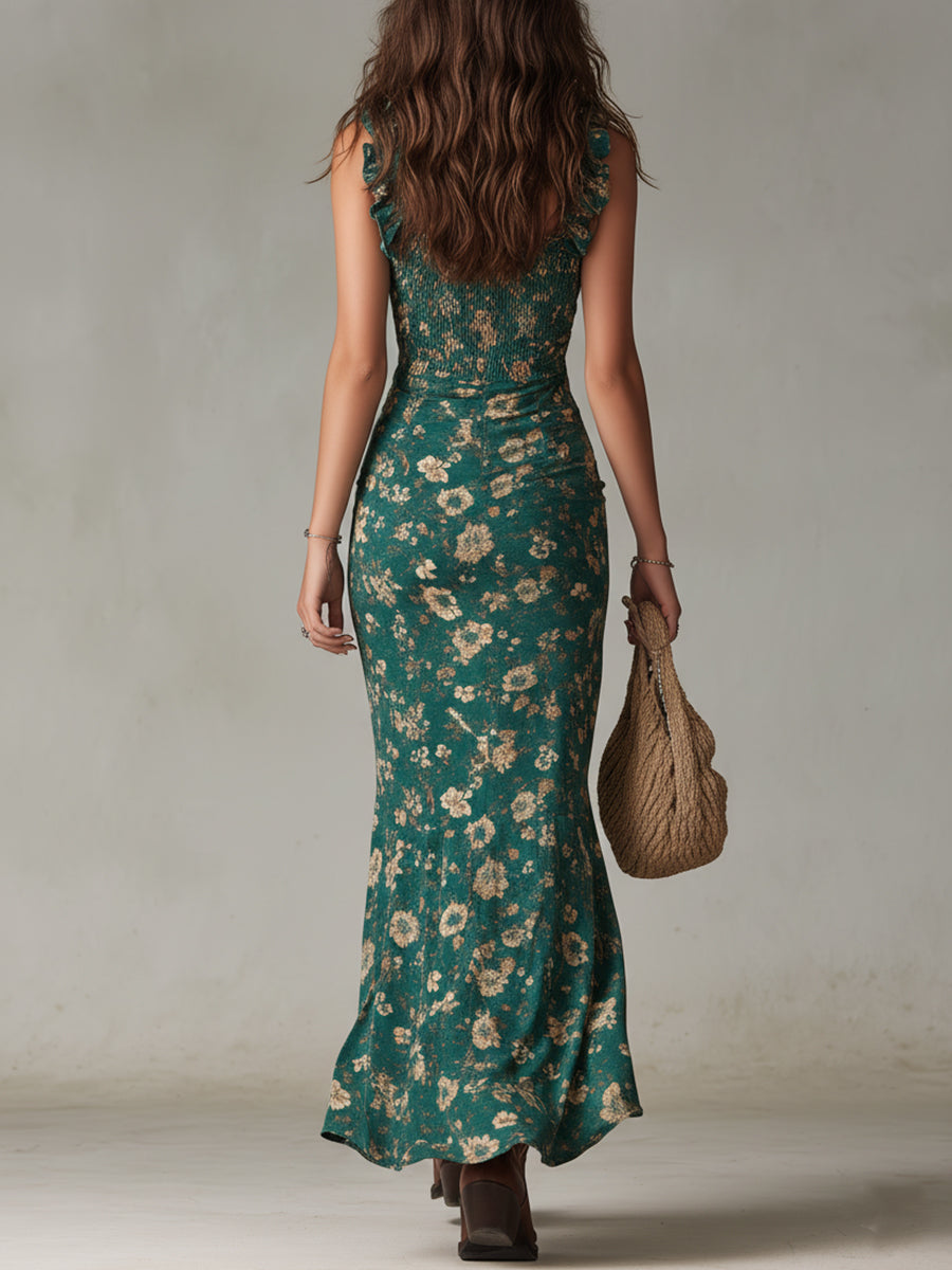 Floral Maxi Wrap Dress – Evening-Ready Elegance