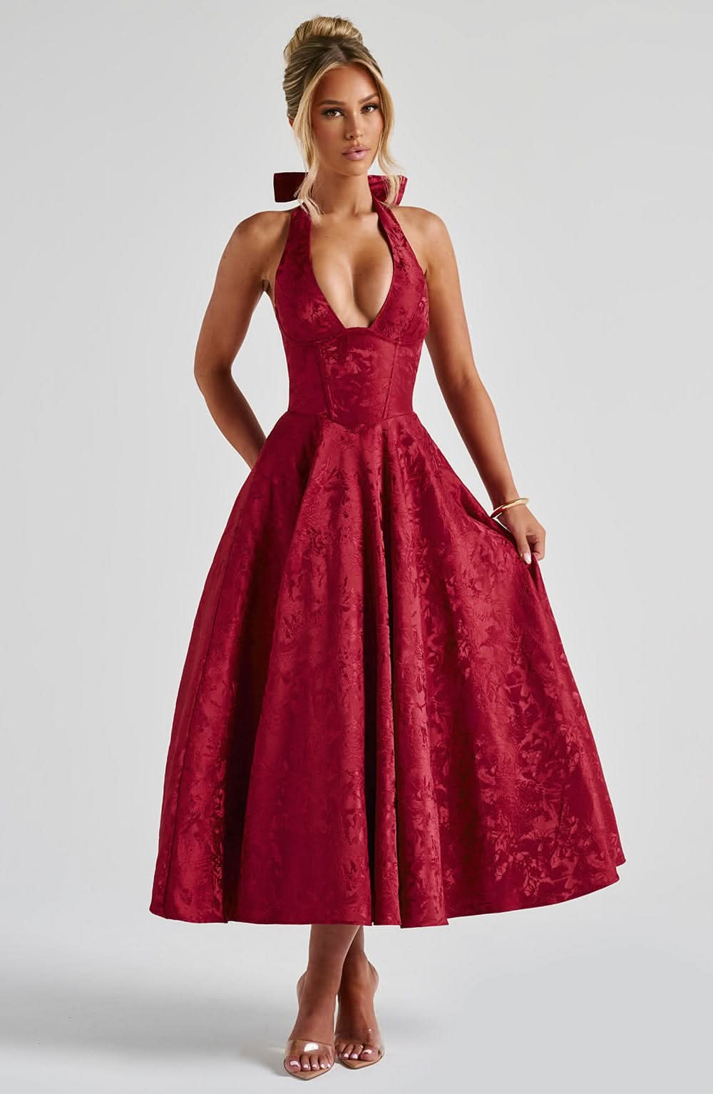 Floral Midi A-Line Wedding Guest Dress – Elegant Summer Style