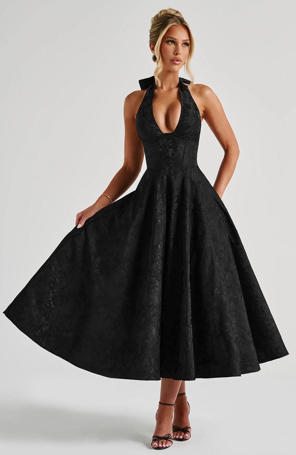 Floral Midi A-Line Wedding Guest Dress – Elegant Summer Style