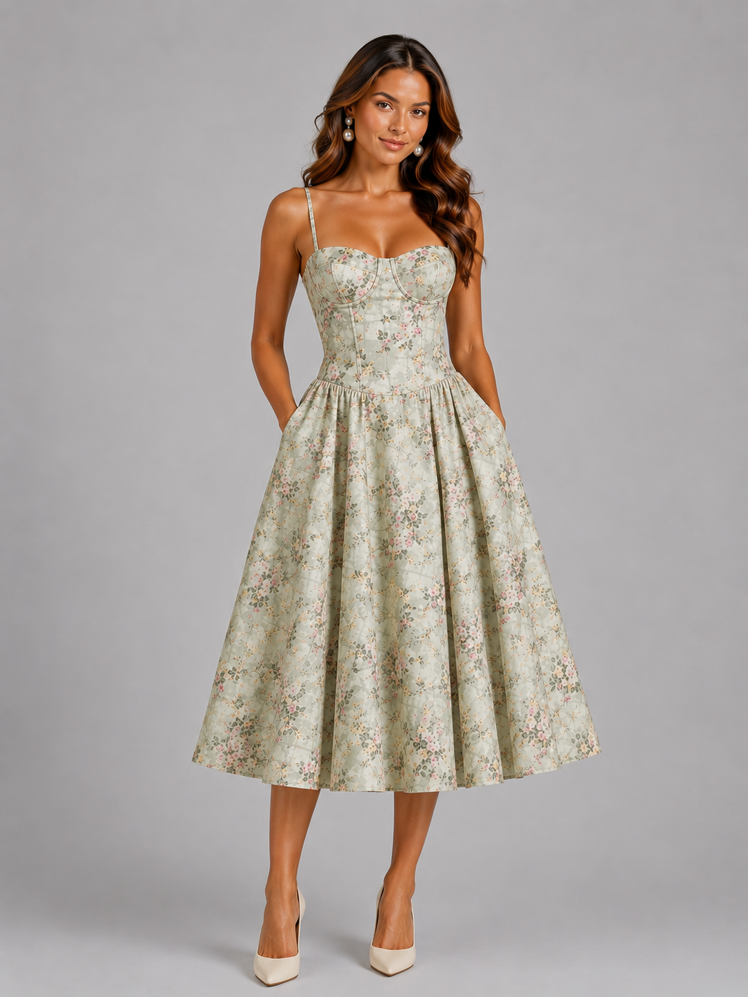 Floral Midi Bodycon Wedding Guest Dress – Effortless Elegance