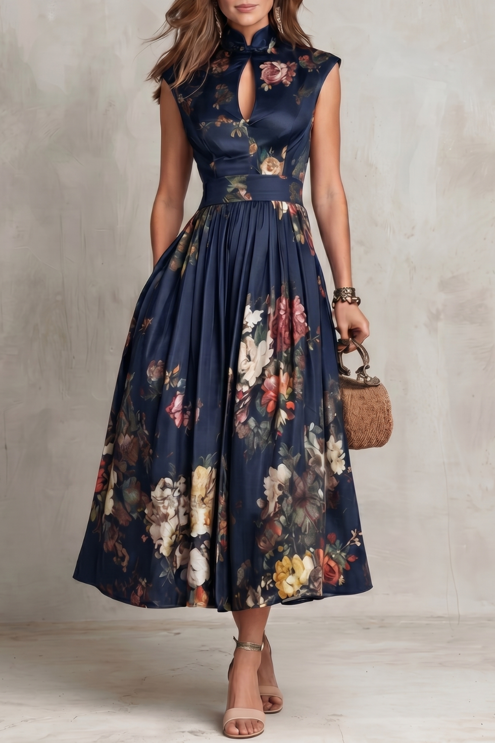 Floral Midi Pleated Dress – Evening-Ready Elegance