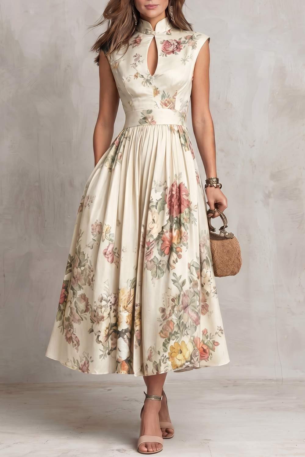 Floral Midi Pleated Dress – Evening-Ready Elegance