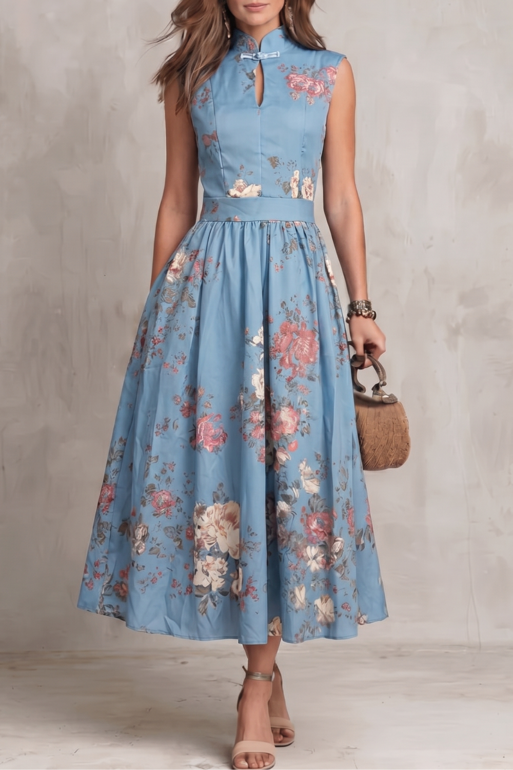 Floral Midi Pleated Dress – Evening-Ready Elegance