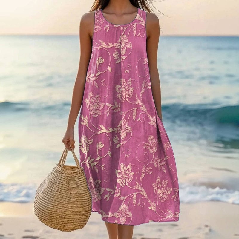 Floral Midi Scooped Dress – Relaxed Holiday Look