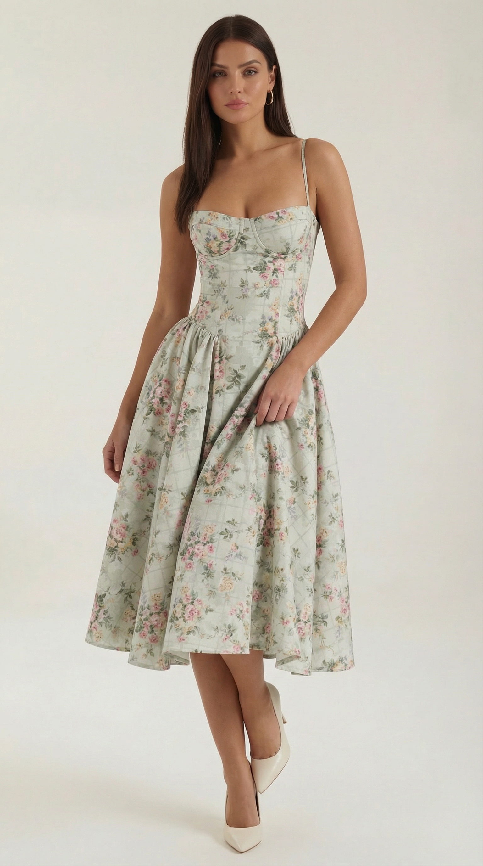Floral Midi Sweetheart Dress – Effortless Summer Silhouette