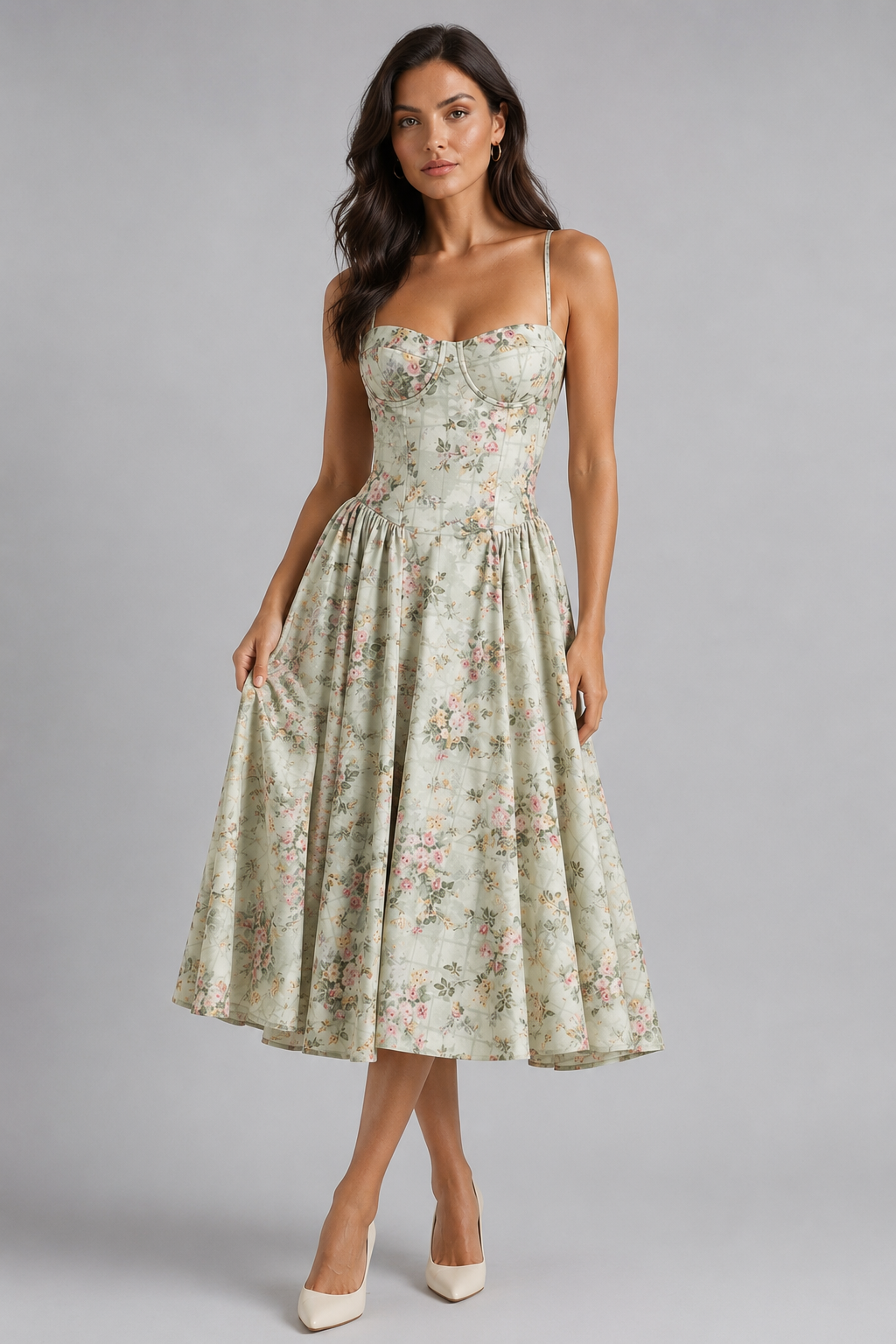 Floral Midi Sweetheart Wedding Guest Dress – Effortless Elegance