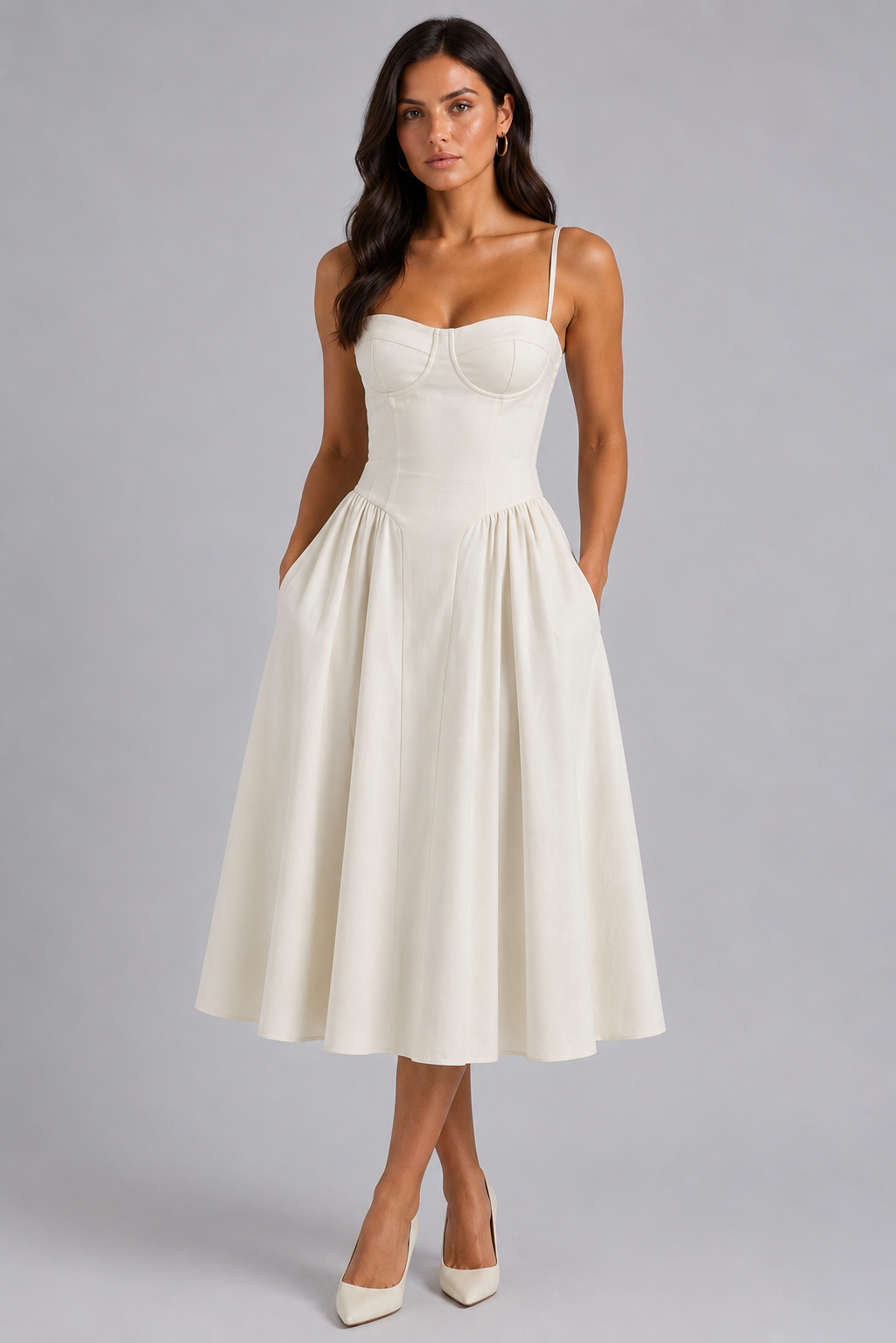 Floral Midi Sweetheart Wedding Guest Dress – Effortless Elegance