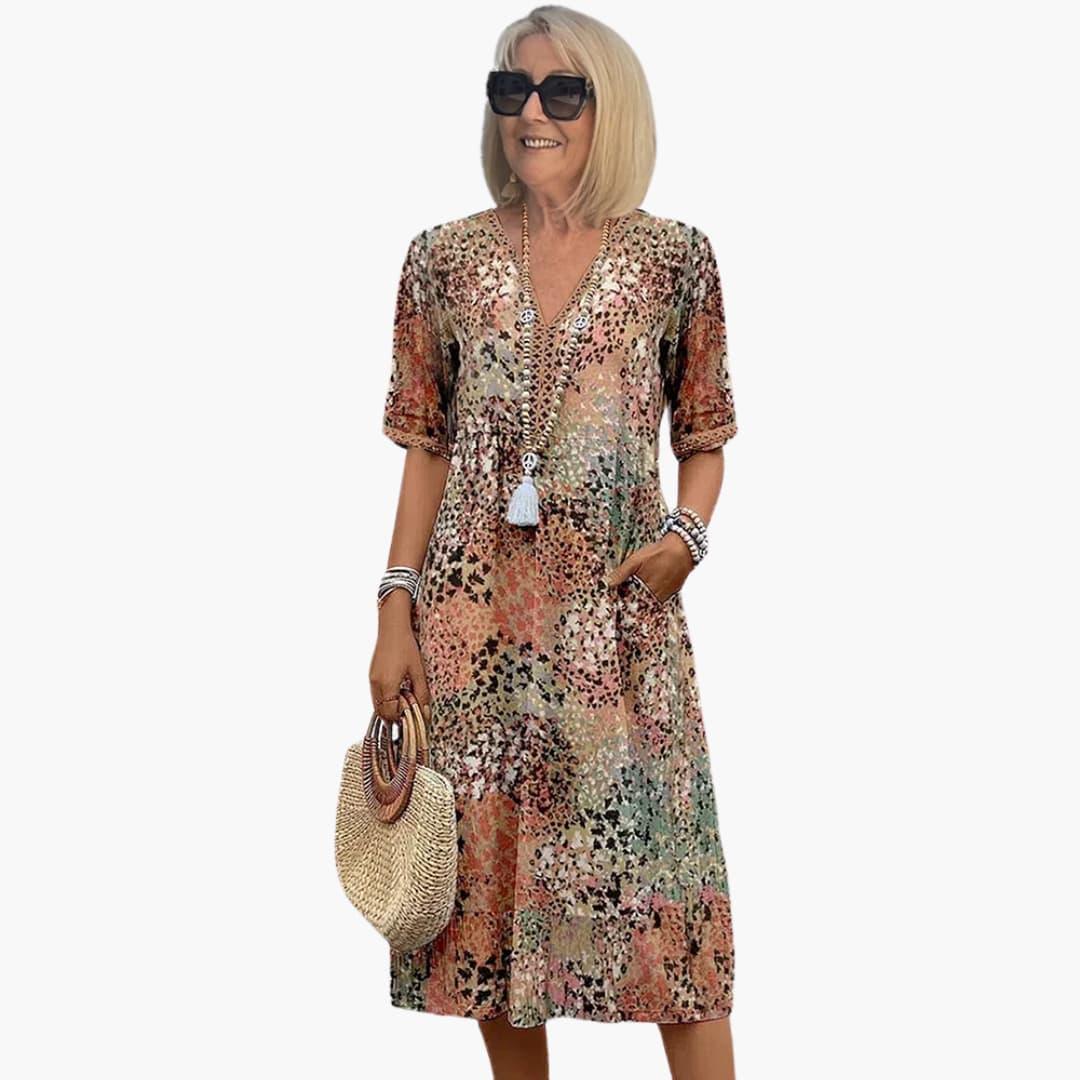 Floral Midi V-Neckline Dress – Elegant Occasion Silhouette