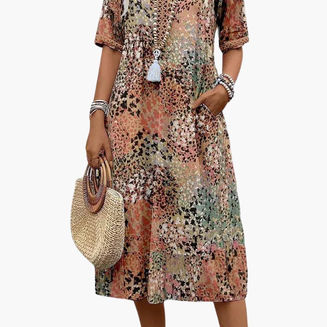 Floral Midi V-Neckline Dress – Elegant Occasion Silhouette