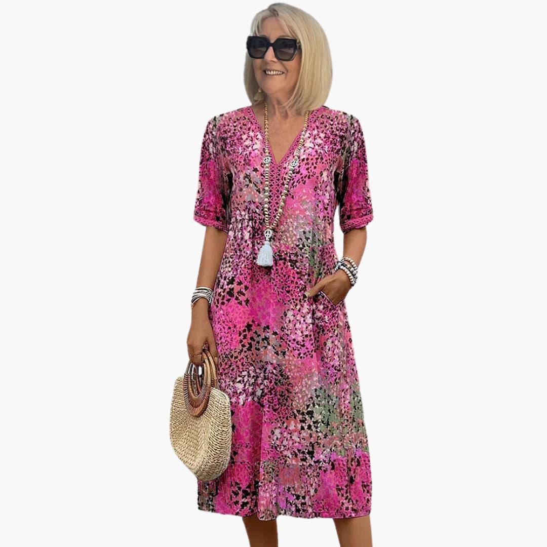 Floral Midi V-Neckline Dress – Elegant Occasion Silhouette