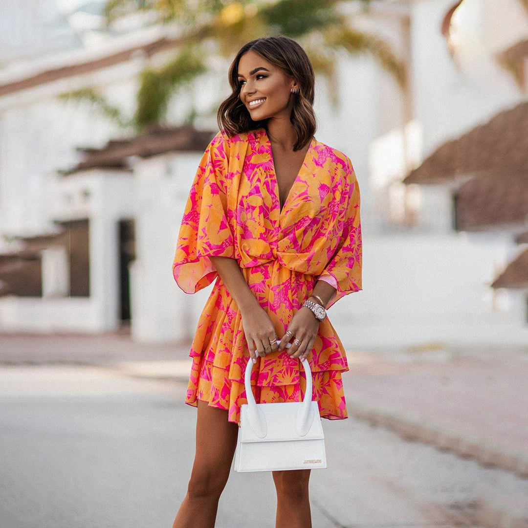 Floral Mini V-Neck Dress – Effortless Summer Style