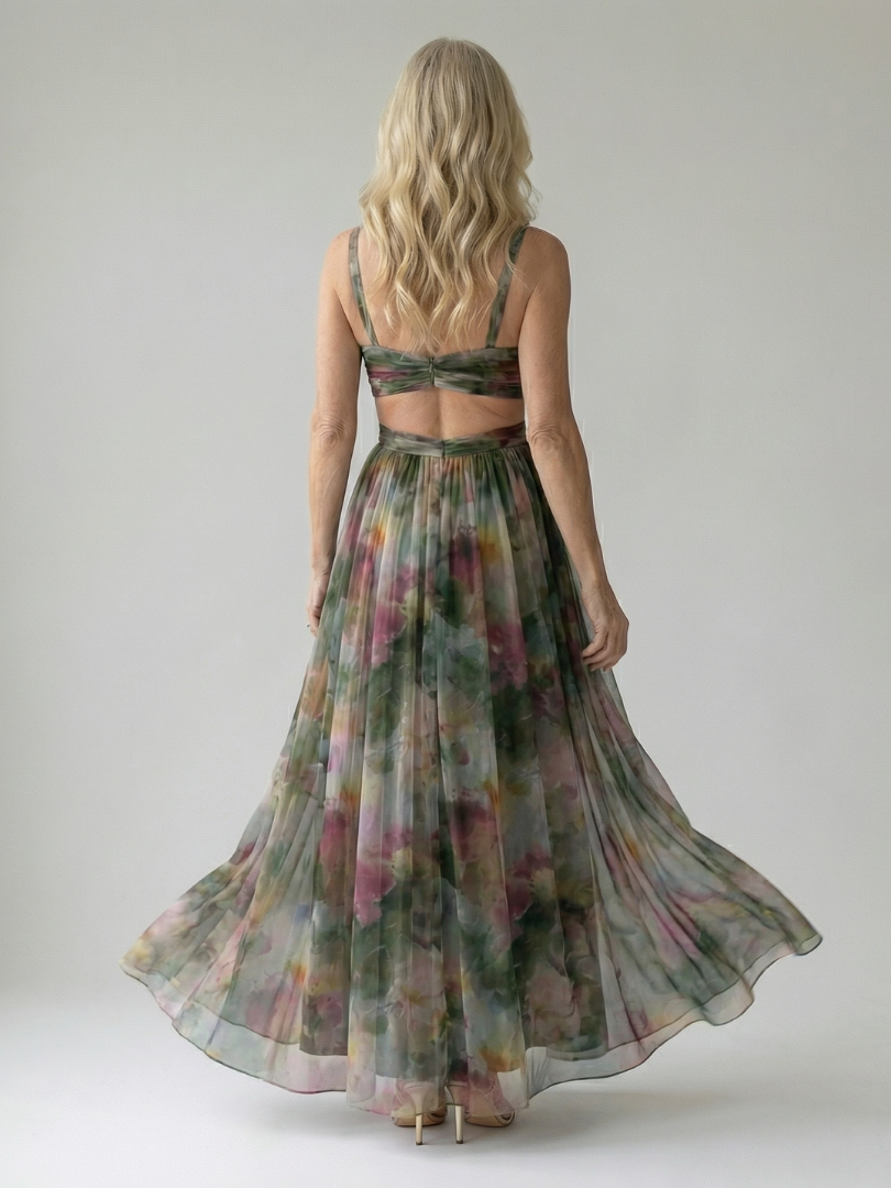Floral V-Neck Maxi Dress – Elegant Wedding Guest Silhouette