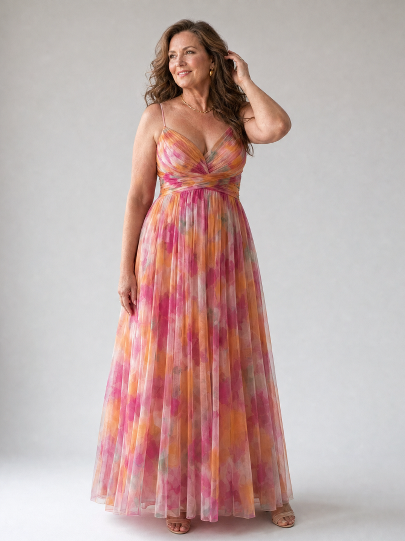 Floral V-Neck Maxi Dress – Elegant Wedding Guest Silhouette