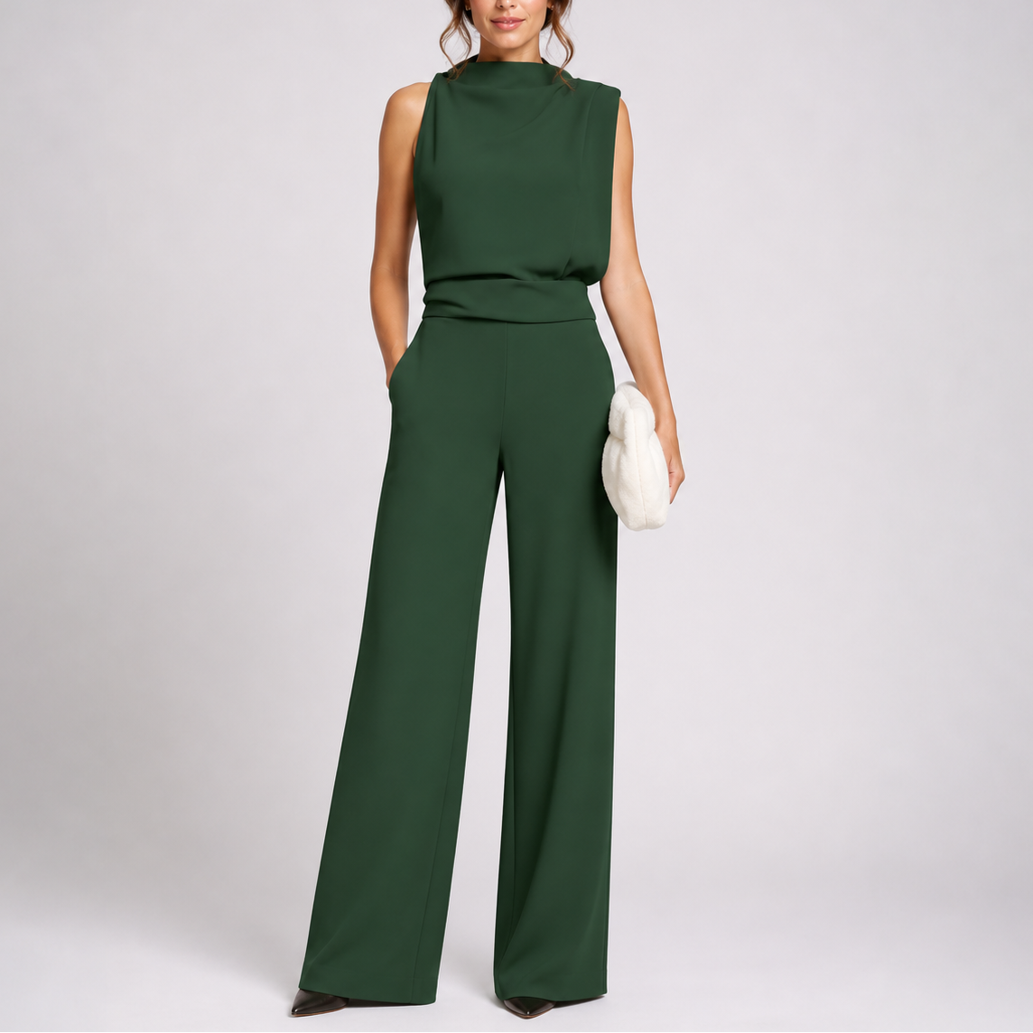 High-Neck Jumpsuit – Elegant Warm-Weather Style