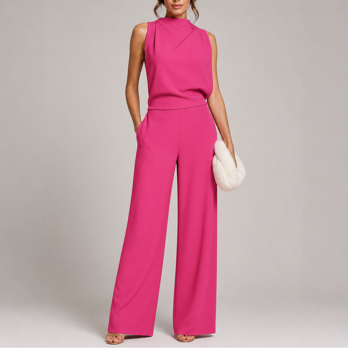 High-Neck Jumpsuit – Elegant Warm-Weather Style