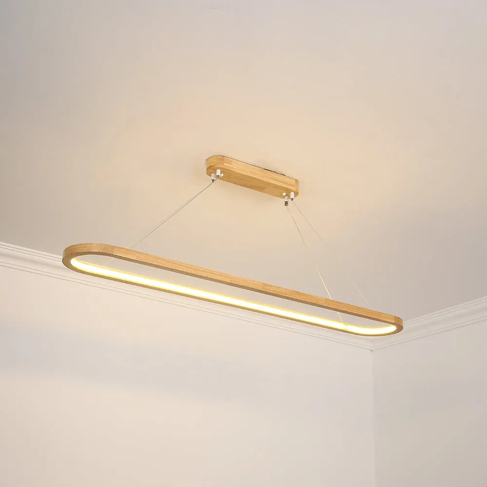 Oval Wood Pendant Light Fixture – Modern Linear LED Kitchen Island Light