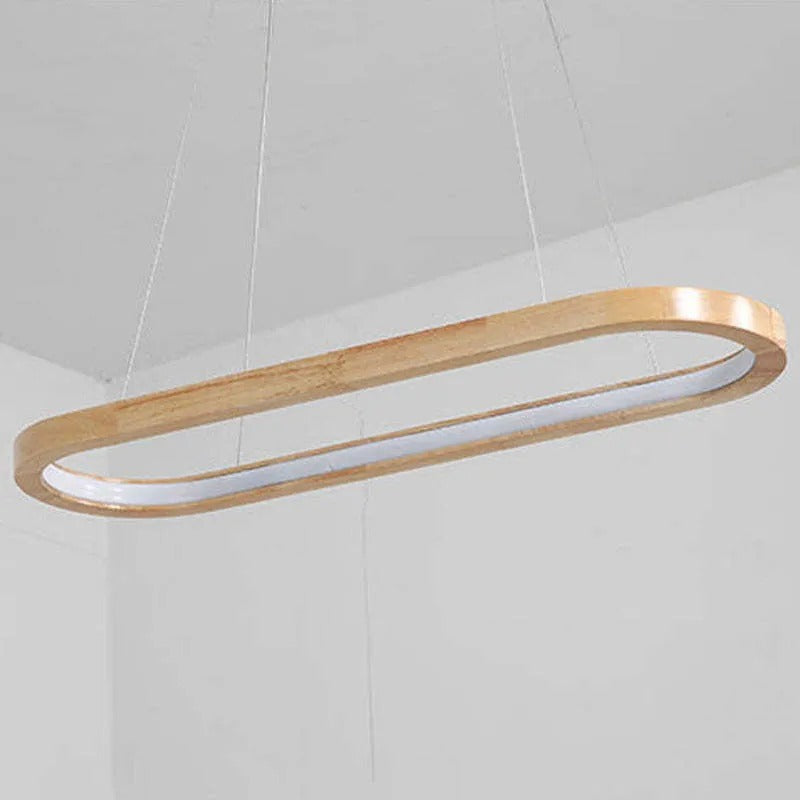 Oval Wood Pendant Light Fixture – Modern Linear LED Kitchen Island Light