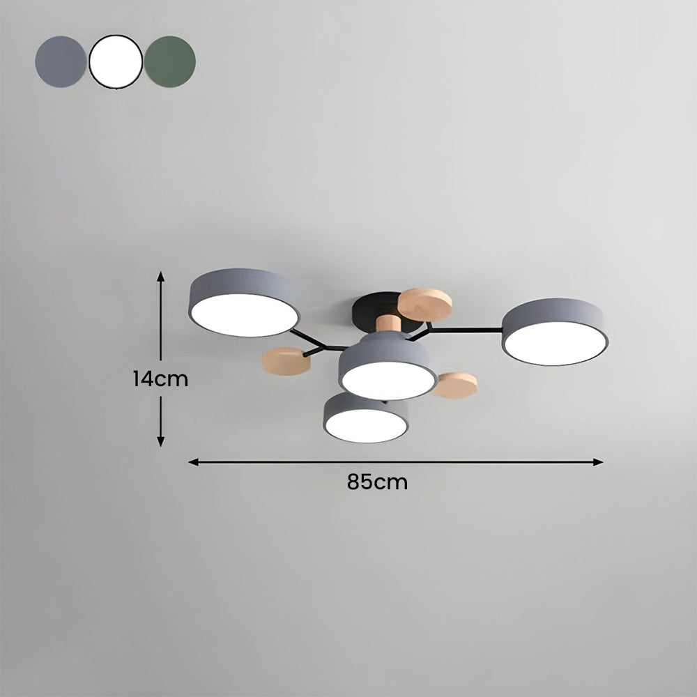 Modern LED Ceiling Light Fixture – Black Round Ceiling Light with Wood Accents
