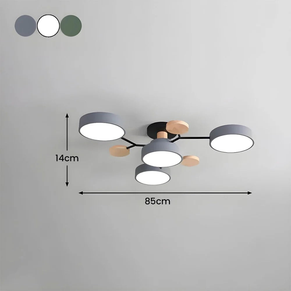 Modern LED Semi-Flush Mount Ceiling Light Fixture – Round Ceiling Light with Wood Accents