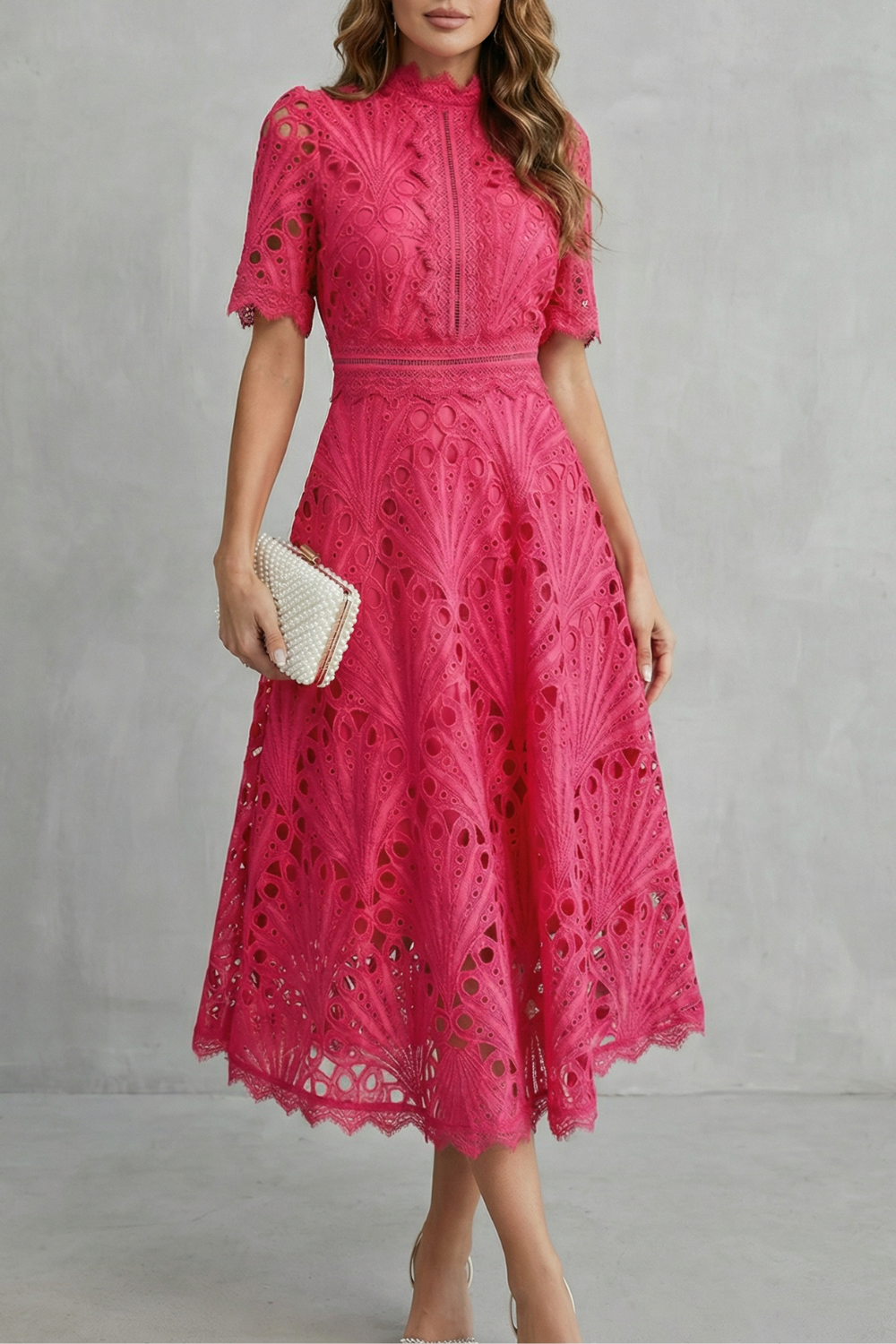 Lace Midi A-Line Dress – Evening-Ready Elegance