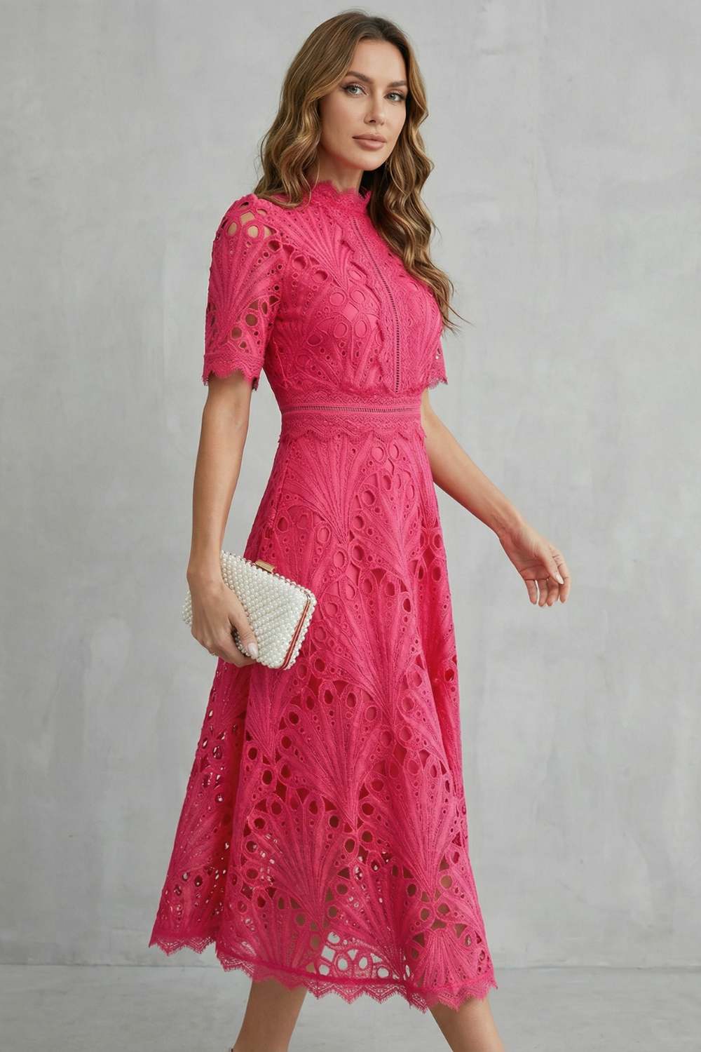 Lace Midi A-Line Dress – Evening-Ready Elegance