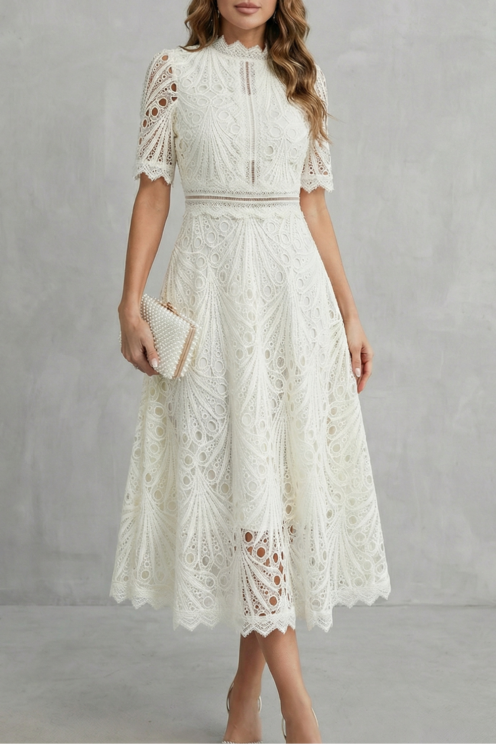Lace Midi A-Line Dress – Evening-Ready Elegance