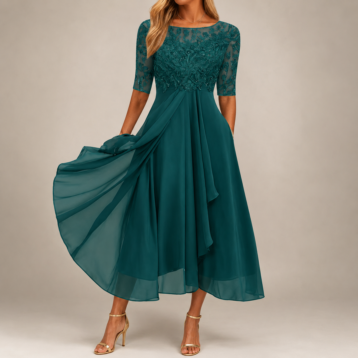 Lace Midi Wedding Guest Dress – Elegant Summer Occasion Style
