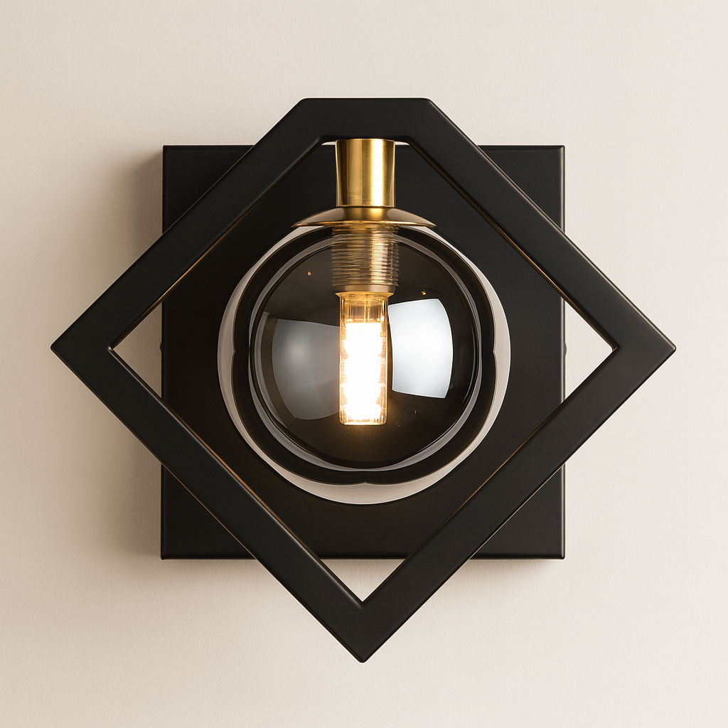 Black Gold Wall Sconce Light Fixture – Glass Globe Wall Light