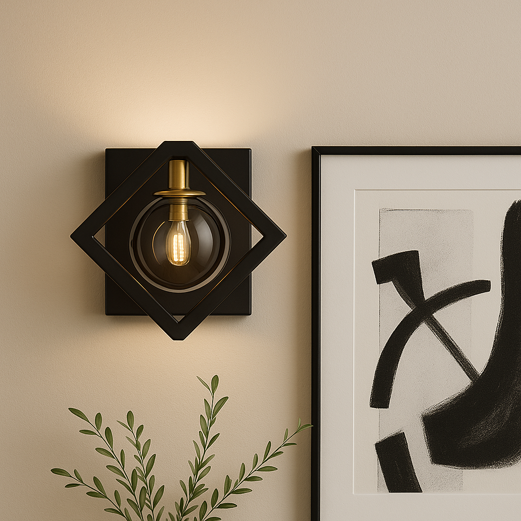 Black Gold Wall Sconce Light Fixture – Glass Globe Wall Light