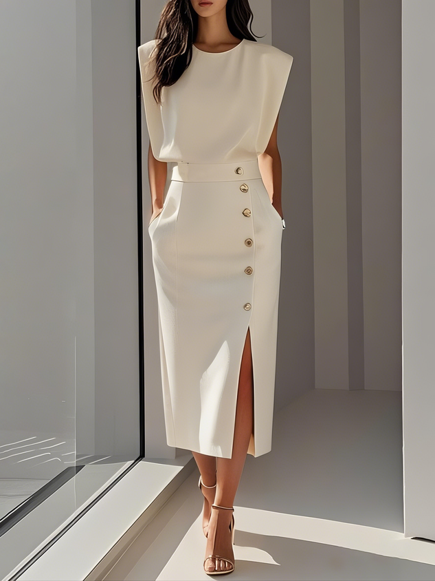 Midi Round-Neck Dress – Elegant Warm-Weather Look