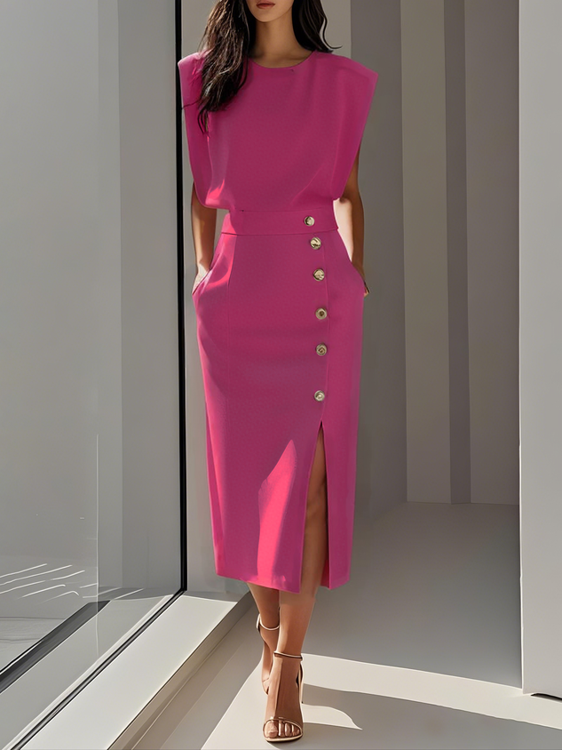 Midi Round-Neck Dress – Elegant Warm-Weather Look