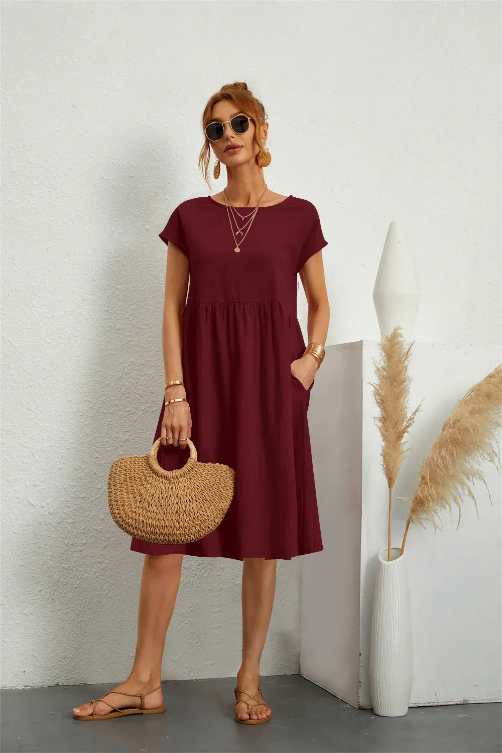Midi Round-Neck Dress – Relaxed Summer Style