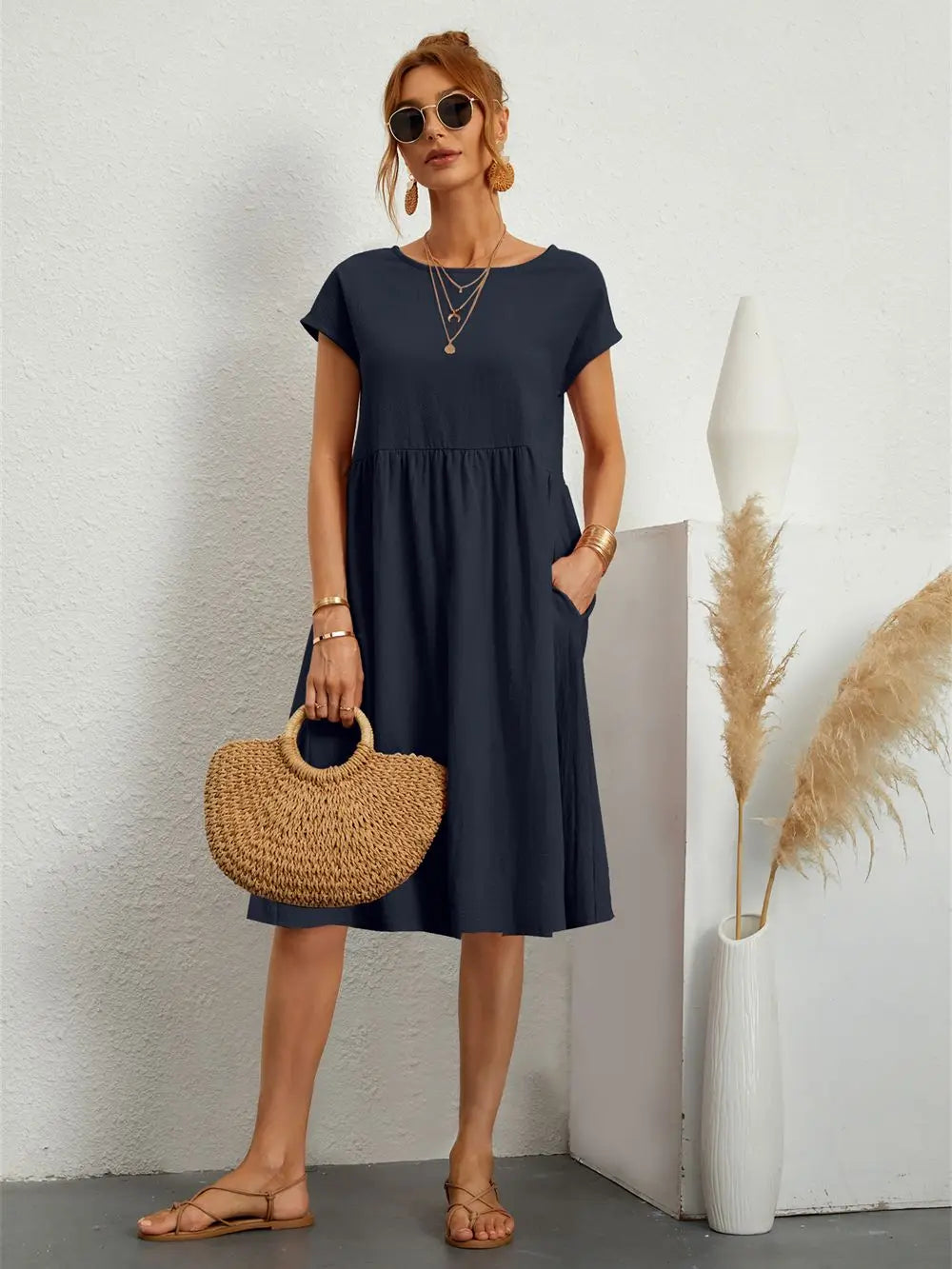 Midi Round-Neck Dress – Relaxed Summer Style