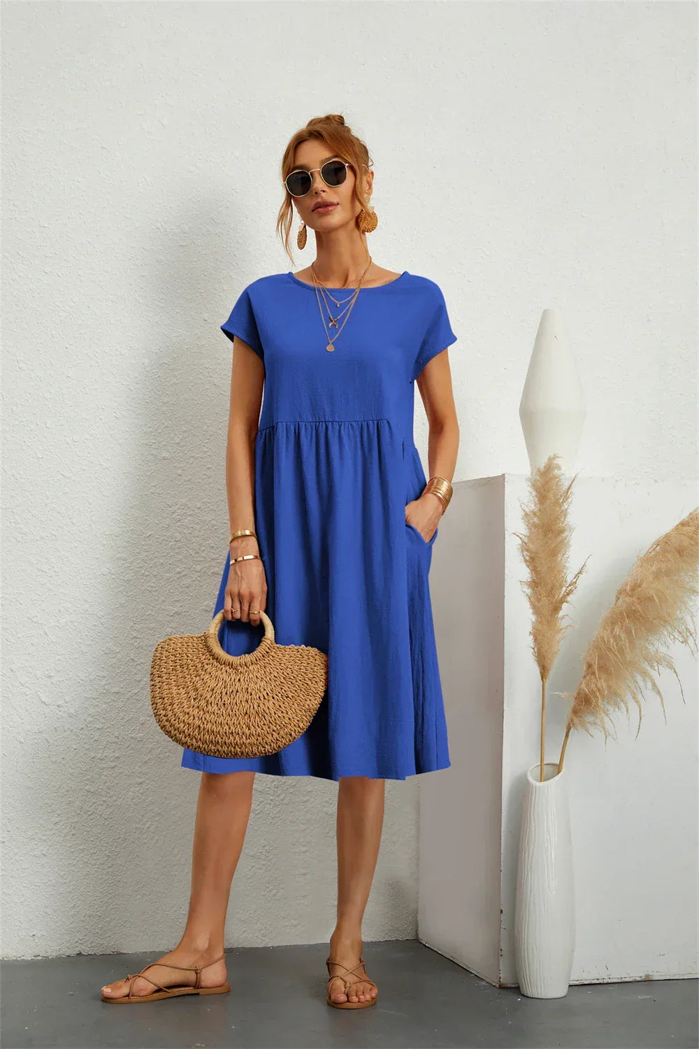 Midi Round-Neck Dress – Relaxed Summer Style